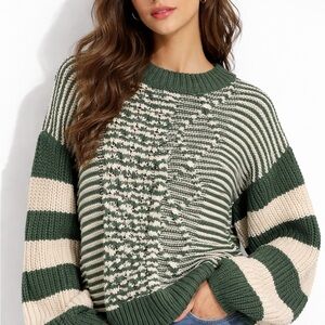 Striped Green and Cream Sweater Ces Femme